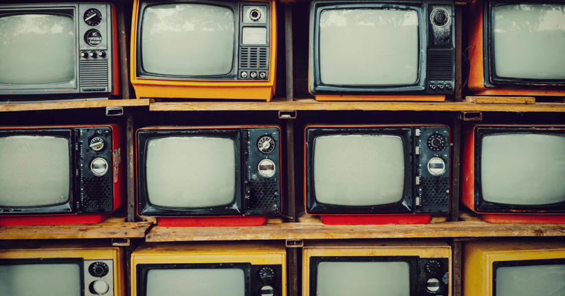 Old retro televisions on display